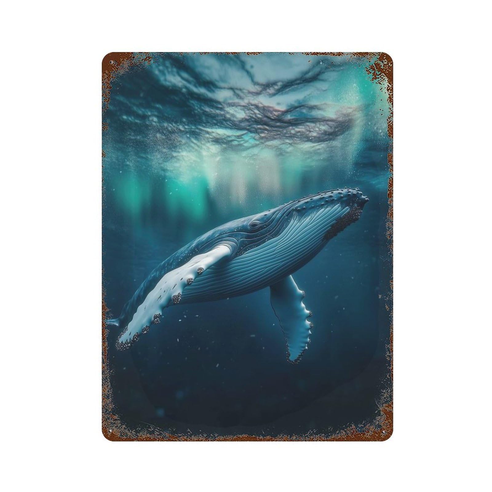 Humpback Whale Aurora Borealis Distressed Metal Wall Sign 15.7"x11.8", for Farmhouse, Kitchen And Entryway Decor, Rustic Home Decor