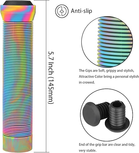 Miniatura 5 de Empuñaduras para scooter, empuñaduras de manillar MTB y BMX de colores mixtos  Empuñaduras suaves de 5.709 in para scooter Pro Stunt Kick, bicicleta