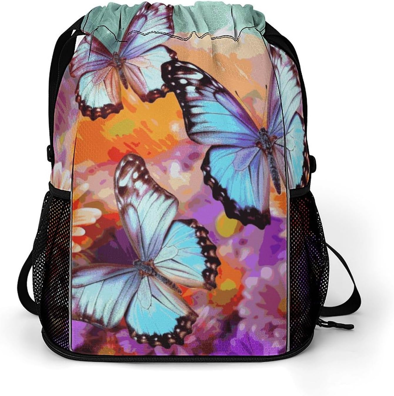 Fitness Drawstring Backpack Waterproof Gym Bag Flowers Colorful Butterfly Lightweight Dry And Wet Separation Swim Bag