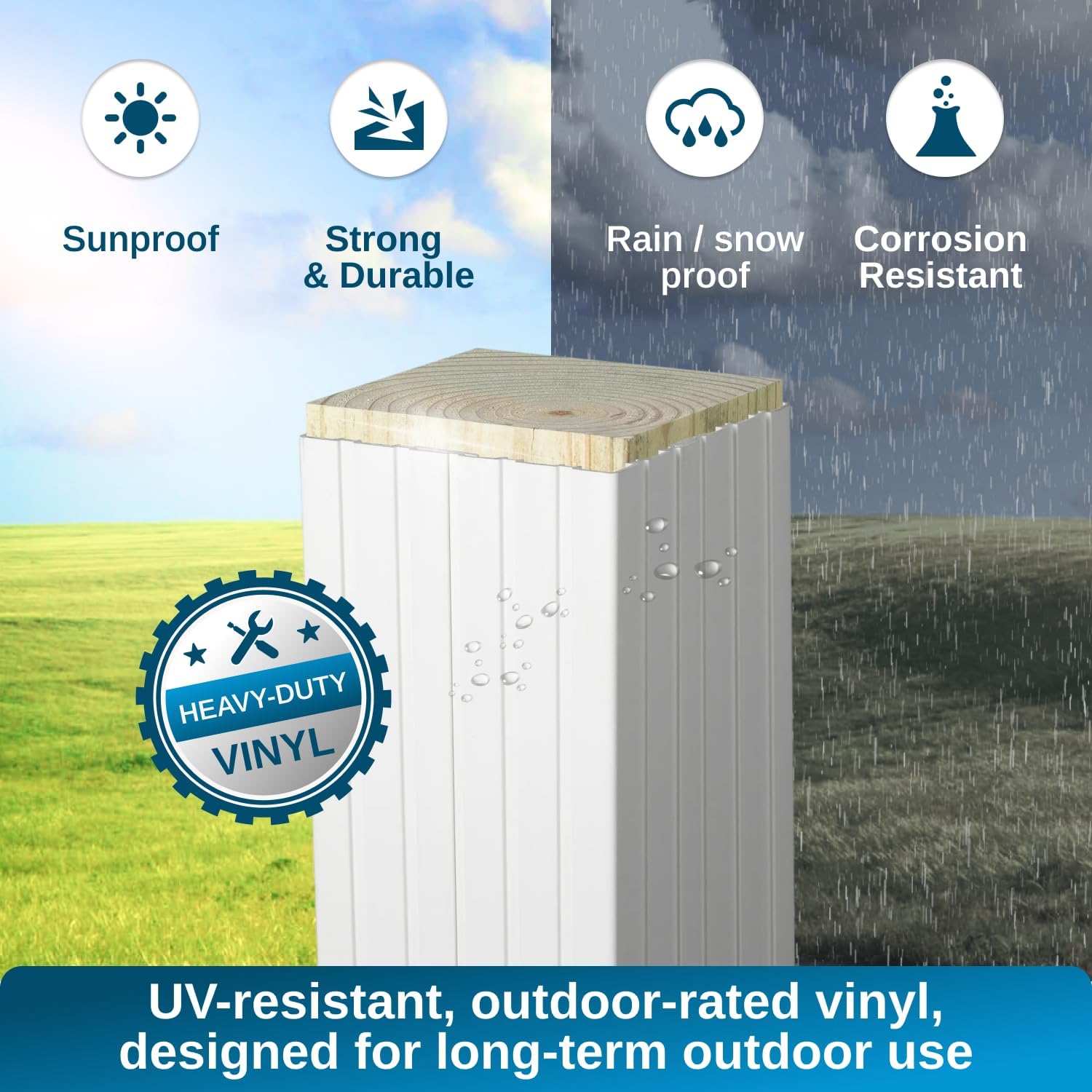 Weatherables 6x6 Vinyl Post Wrap – Weatherproof Premium Outdoor Vinyl Porch Post Wrap with Fluted Design for Quickly Refreshing Existing Deck, Patio, and Porch Posts (6"x6"x96", White)