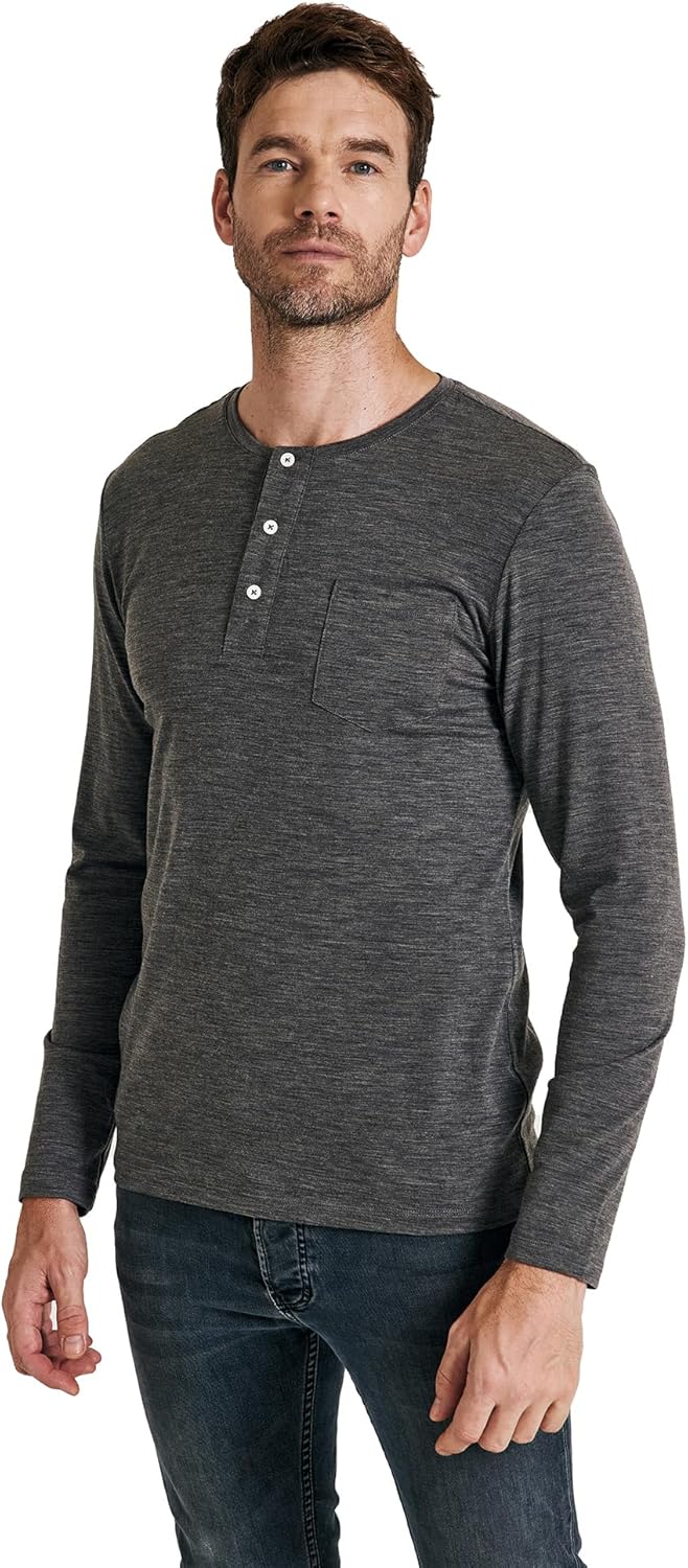 METARINO Men's Merino Wool Henley T-Shirt Long Sleeve Button Shirts Athletic Shirt Tees Tops for Travel,Cycling,Running