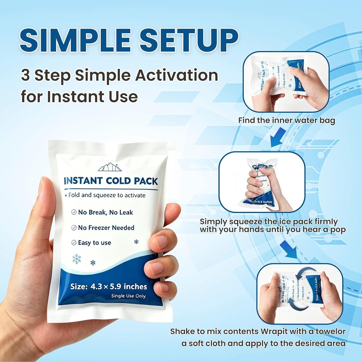 60 Pack Instant Ice Cold Pack,Disposable Instant Ice Packs for Injuries