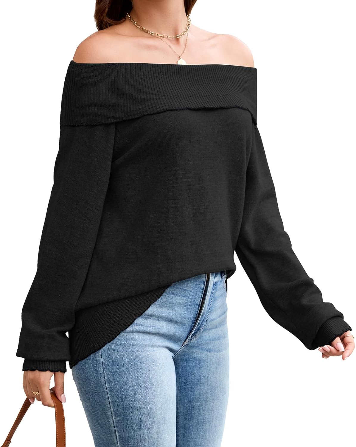Womens Off The Shoulder Sweater Long Sleeve Oversized Sweaters Casual Loose 2025 Fall Winter Pullover Tops Trendy Clothes - Image 2