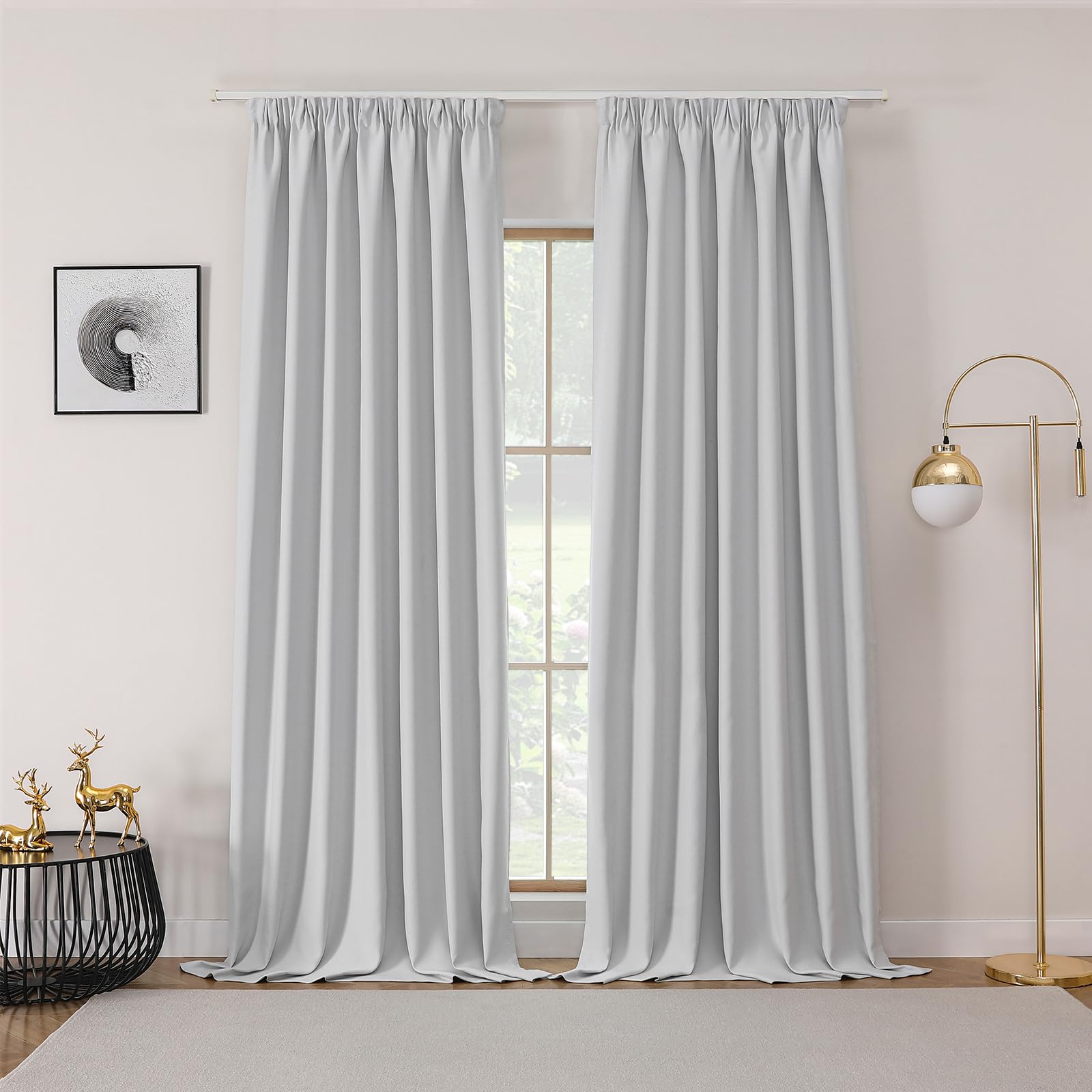 Joydeco Gardinen mit Kräuselband Blickdicht Vorhänge Schienensystem Verdunkelungsvorhang mit Haken Thermovorhang Kälteschutz Schlafzimmer Wohnzimmer 2er Set 245x132cm Grauweiß