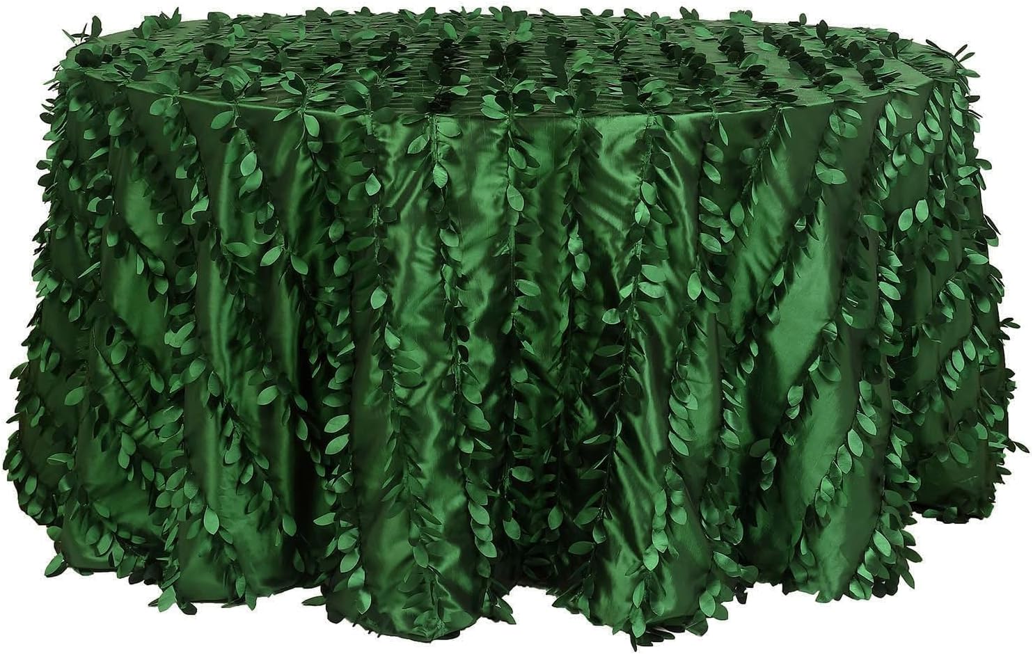 Efavormart 132" Leaf Petal Taffeta Tablecloth Round - Green for Wedding, Party, Event, Banquet, Decoration, Dessert Table Exhibition, Events Table Cover, Indoor Outdoor