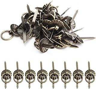MroMax 50Pcs Metal Brad Fasteners Mini Pull Ring Handle DIY Crafts Decoration for Decorative Jewelry Box Chest Drawer Cabinet or Small Journals Bronze