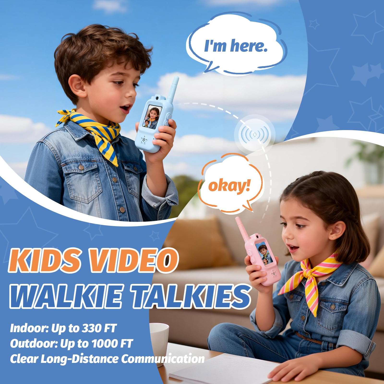 Kids Video Walkie Talkies, 2 Pack Rechargeable Long Range Walkie Talkies for Kids, Two-Way Radios with Voice Changer, Indoor Outdoor Toys,Christmas Birthday Gifts for Boys & Girls Ages 3–12 - 2