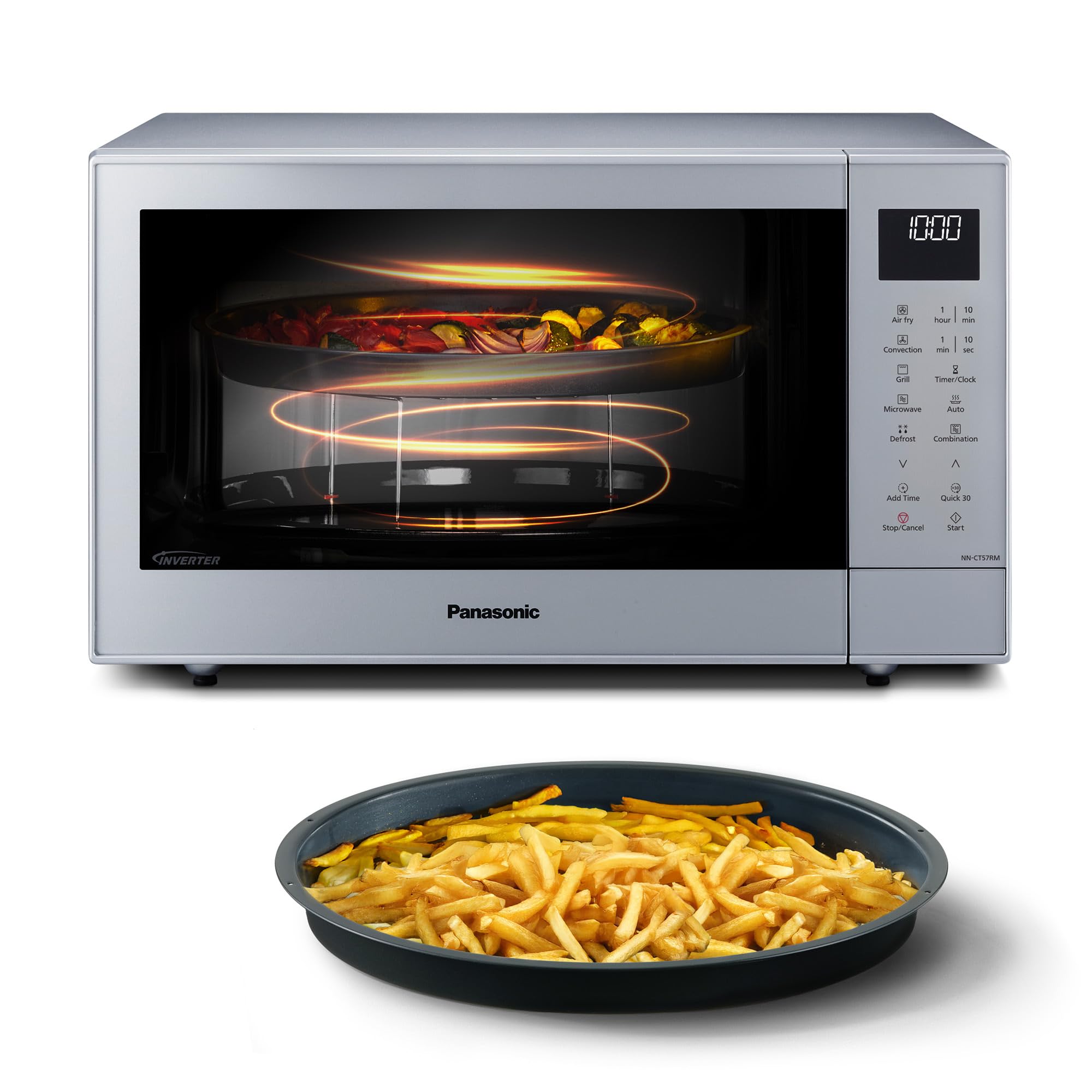 Panasonic NN-CT57RMEPG Four à Micro-Ondes combiné 4-en-1, 27 L avec mode Airfryer, Inverter 1000 W, Gril 1300 W, Chaleur Tournante, 19 Programmes Automatiques, panier de cuisson airfryer, Argenté