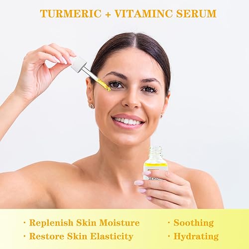 Miniatura 5 de Juego de 5 barras de jabón de cúrcuma para el cuidado de la piel, crema hidratante facial de cúrcuma para mujeres, suero de cúrcuma y aceite facial,