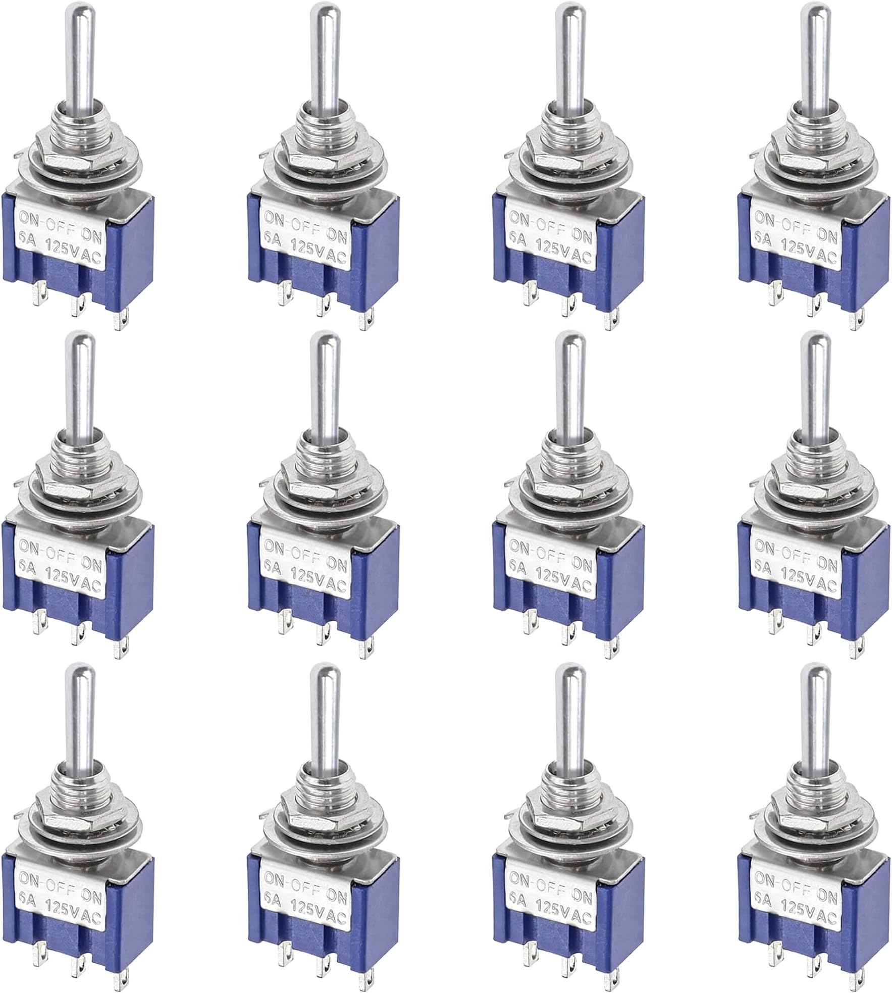 12 Pcs SPDT Mini Micro Toggle Switch, AC 125V/6A, 3 Pins 3 Position On/Off/On Miniature Toggle Switch for DIY, Car, Dash, and Electrical Projects MTS-103