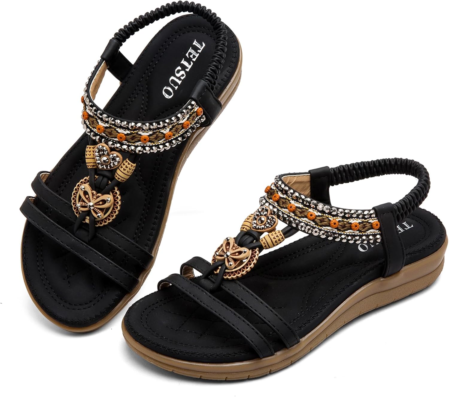 Womens Flat Sandals Dressy Bohemian Flats Summer Comfortable Ankle Strap Outdoor Walking Shoes