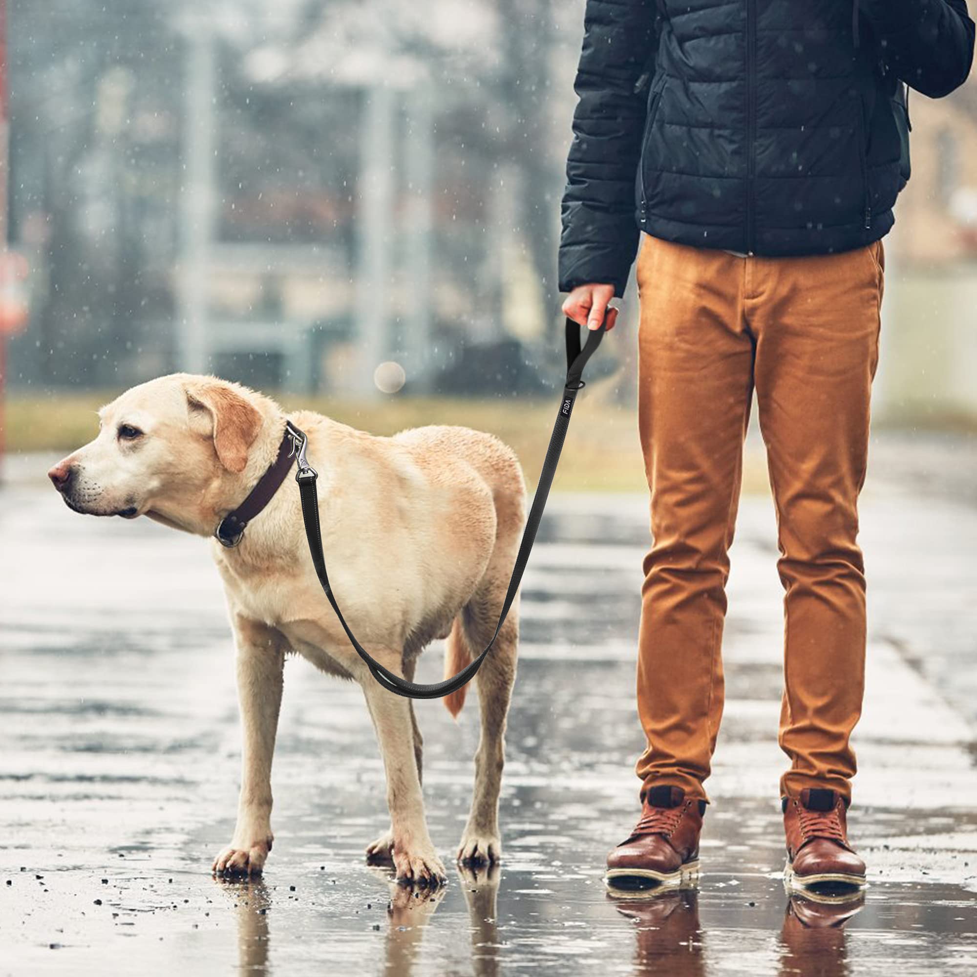 Fida Smycz dla psa o dużej wytrzymałości z 2 wygodnymi wyściełanymi uchwytami, uchwytem drogowym i zaawansowanym łatwym karabińczykiem, odblaskowa smycz do chodzenia dla dużych, średnich i małych ras