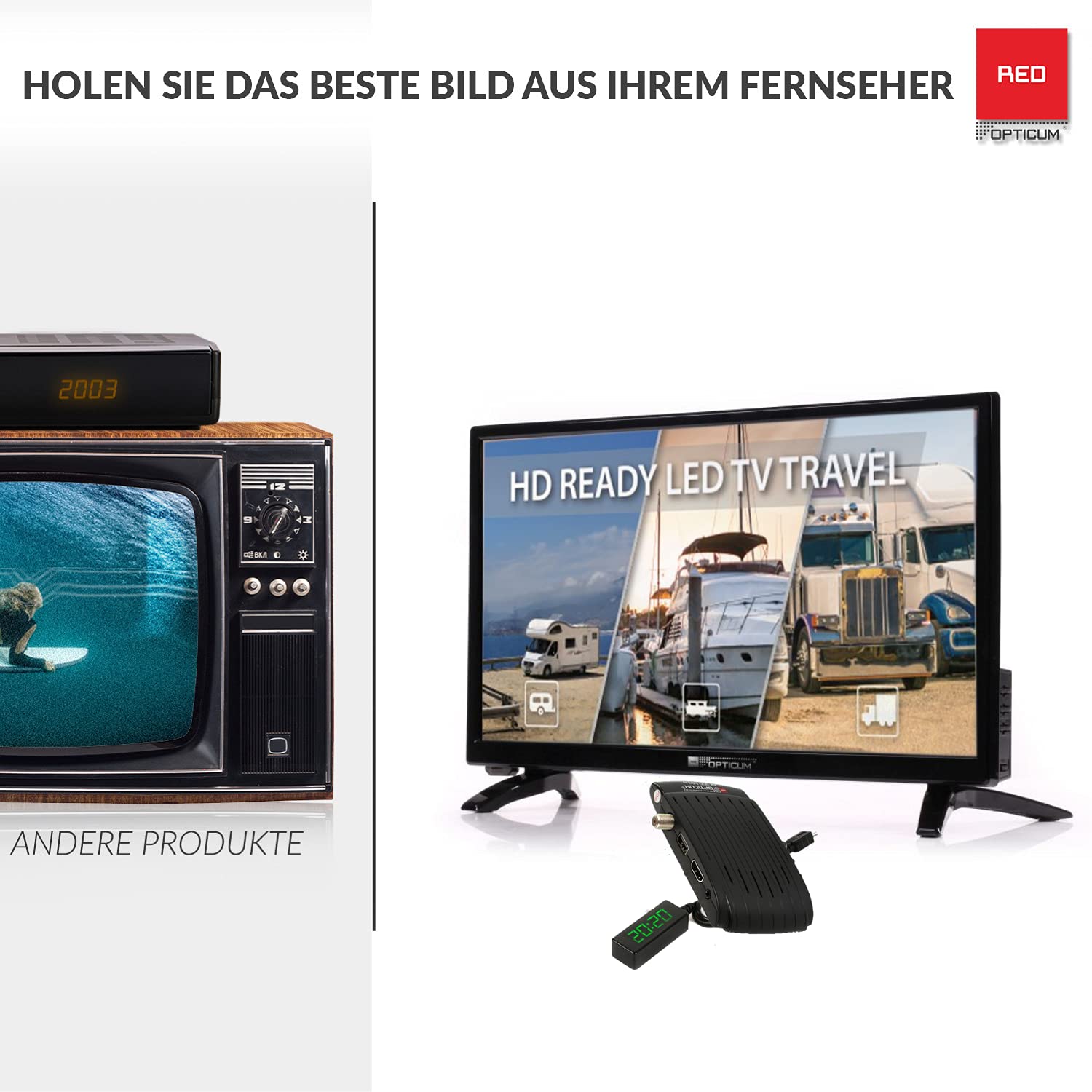 Opticum Camping Sat-Anlage Komplettset HD mit AX 300 Mini V3 Receiver Single LNB Koffer