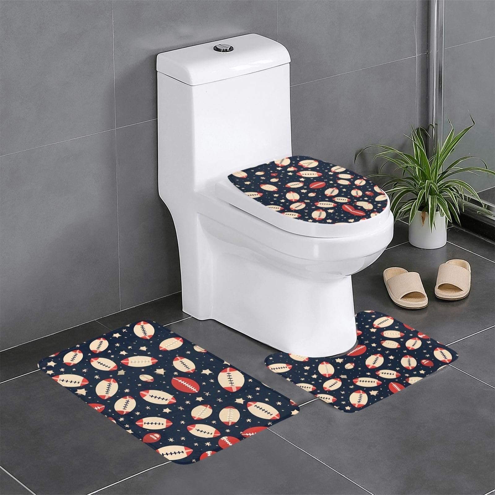Tapis de salle de bain football américain pour décorer vos toilettes en lot de 3
