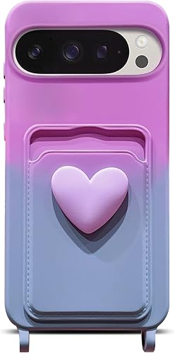 LYQZDT for Google Pixel 9 Pro Case/Pixel 9 Case Cute Kawaii 3D Heart Card Slot H