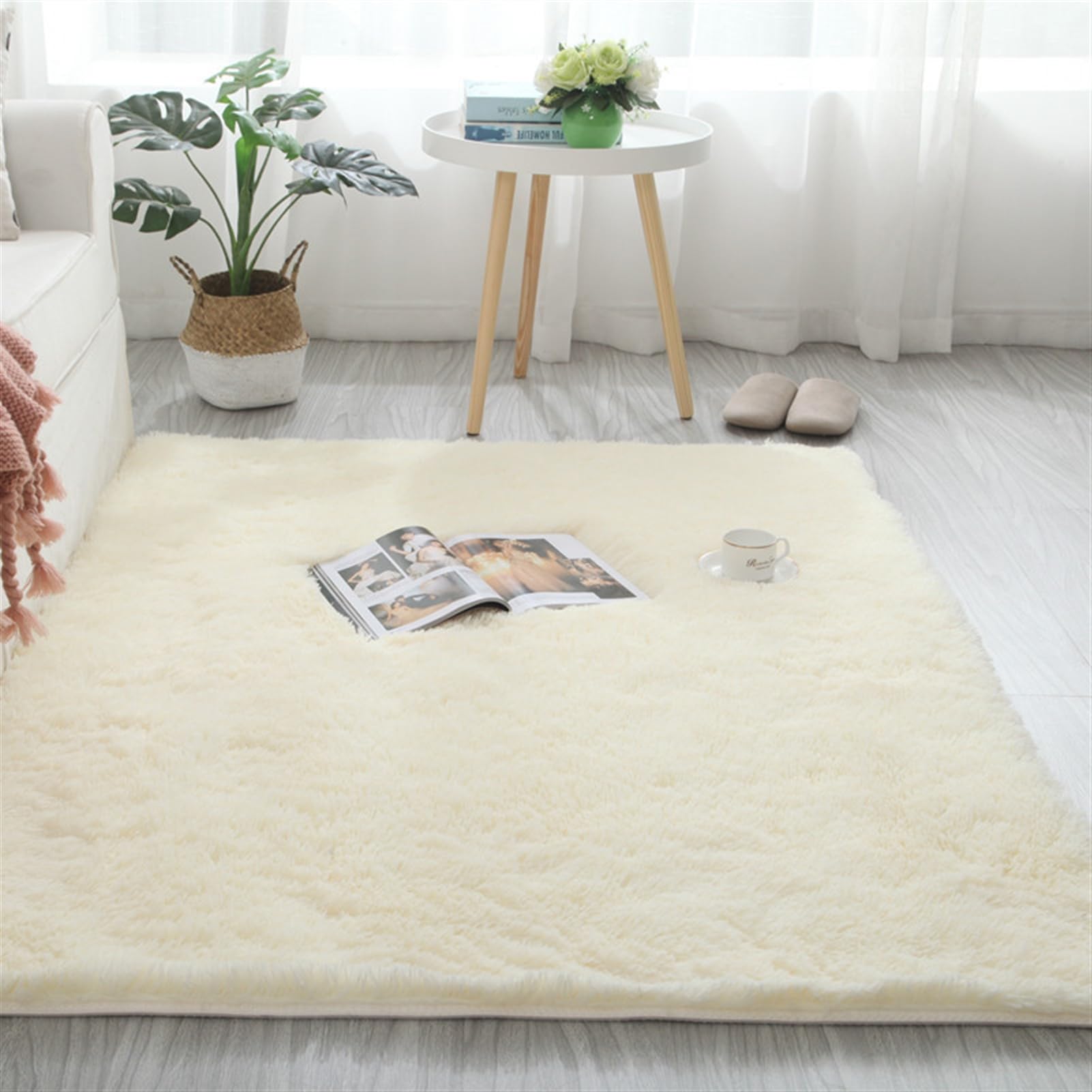 BESTORI Alfombra de Salón de Pelo Largo 200 x 300 cm Unicolor Lavable Suave Alfombras de Decoración Antideslizante Lavable Alfombra de área para Dormitorio Cocina Oficina, Beige
