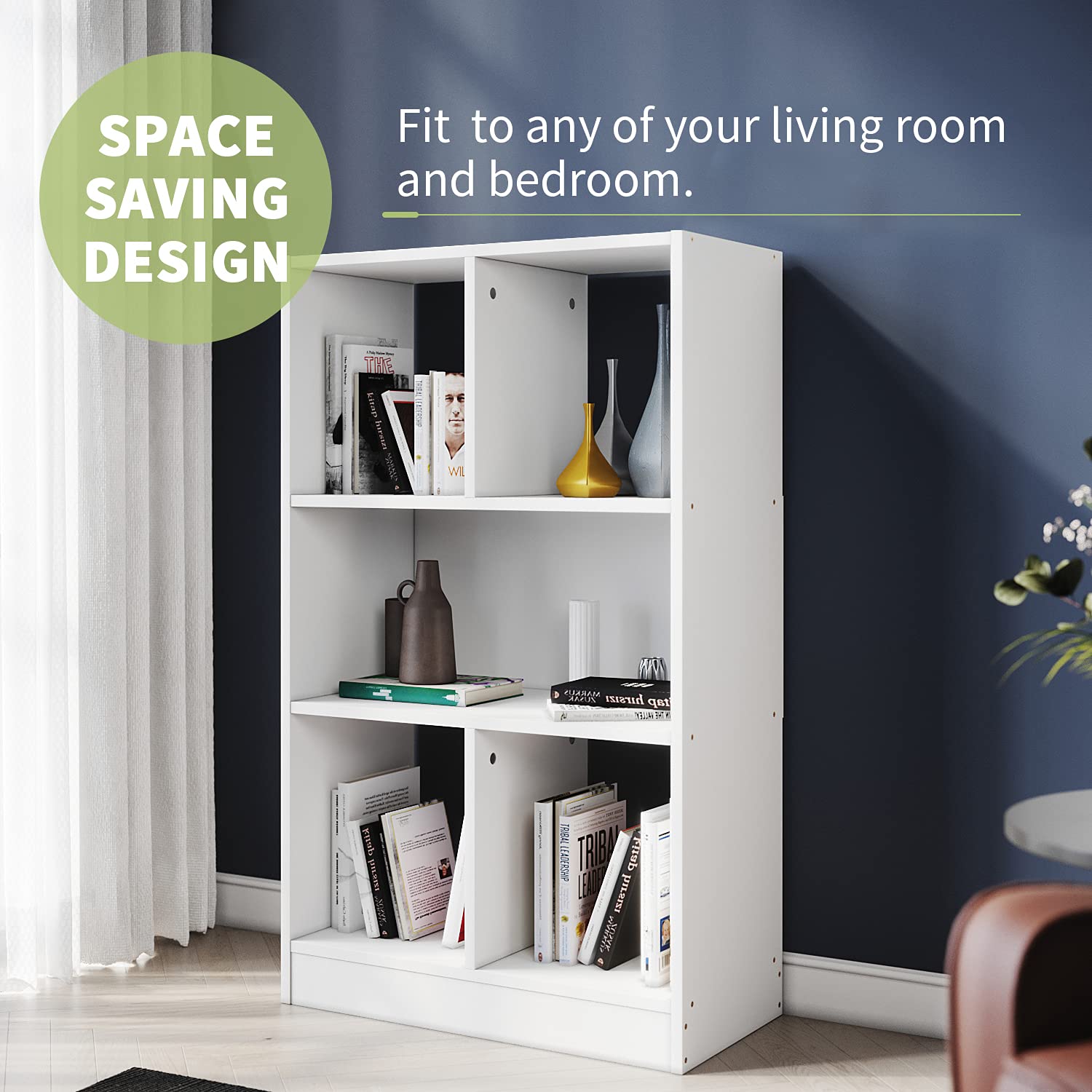 ELEGANT Bookcase White Bookshelf 3 Tier Storage Unit Wooden Display Shelves Freestanding Book Rack for Living Room Office Bedroom Study Room - Image 2