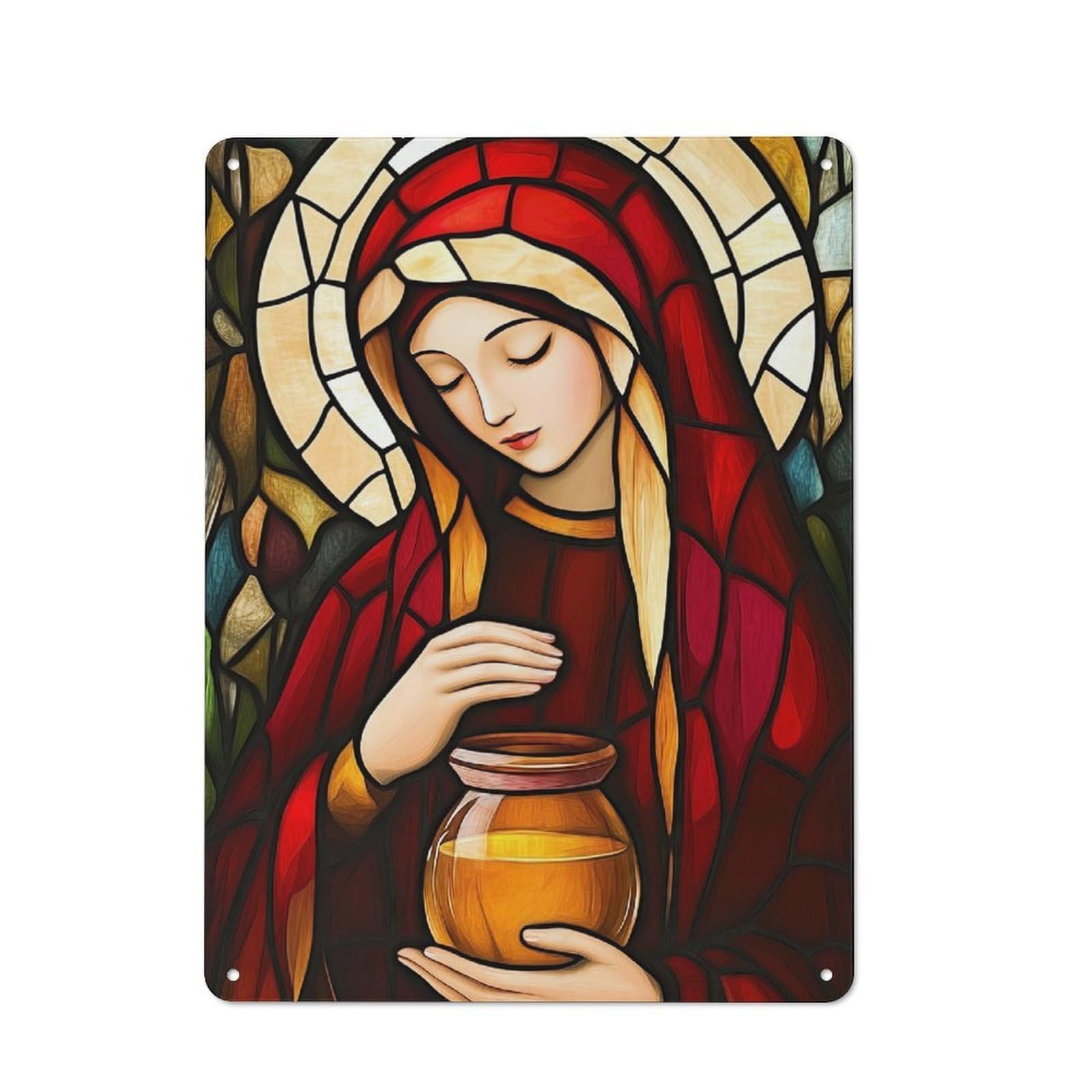 Junmoney Mary Magdalene Stained Glass Vintage Metal Plaque 40X30cm For Living Room Or Hallway, A Christmas Gift For People Styling Living Room And Hallway