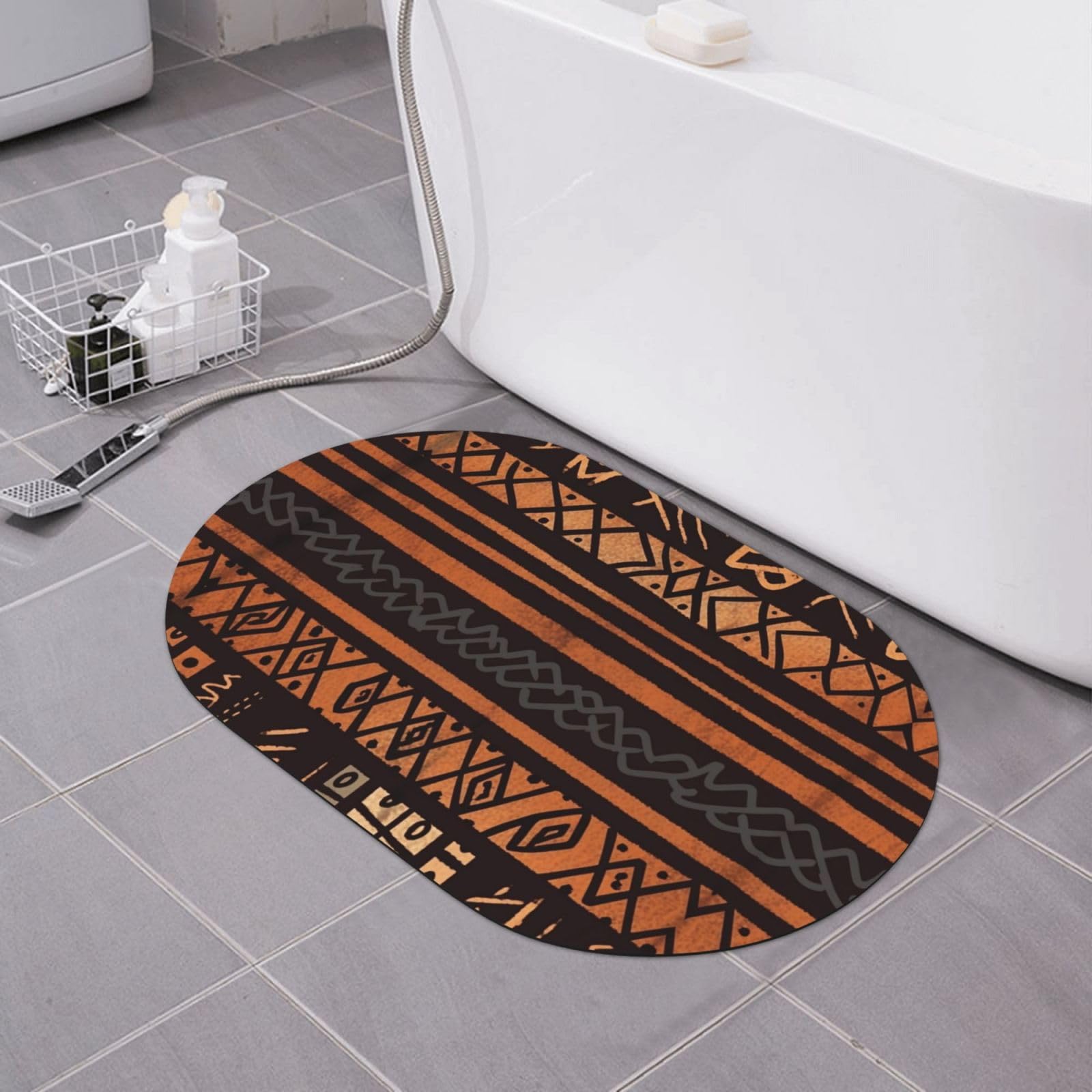 Tapis de bain africain imprimé tribal absorbant antidérapant 15,7x60cm