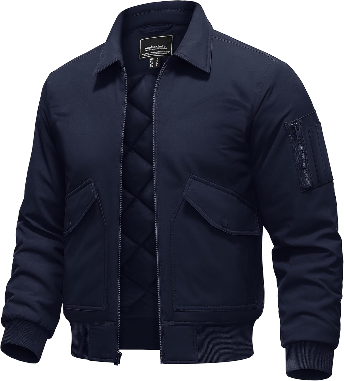 TACVASEN Men's Bomber Jacket Thick Quilted Jackets Zip Up Water Repellent Windproof Winter Warm Coat with 6 Pockets