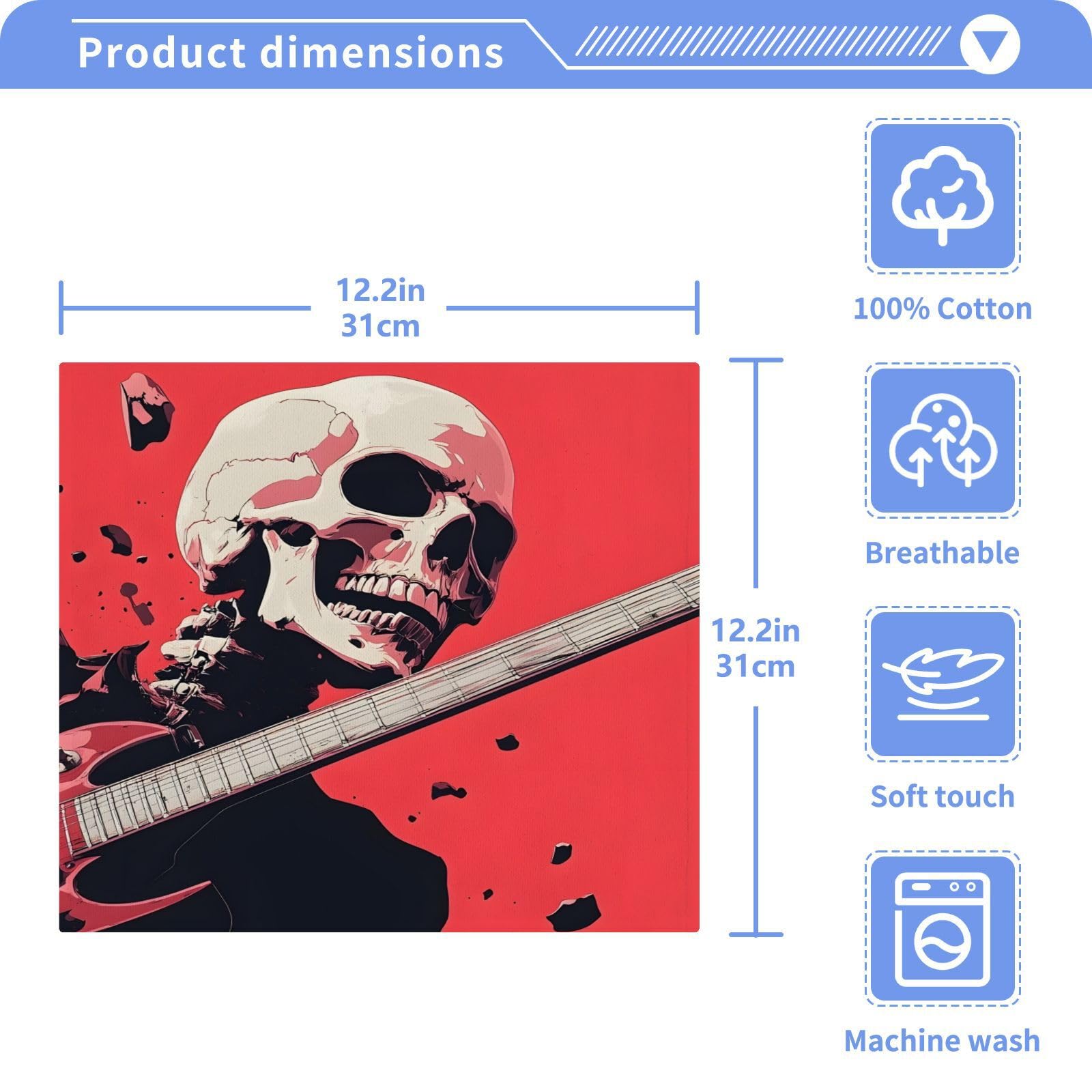 YANENDIE Skeleton Rock Washcloths Towels, Highly Absorbent and Soft Cotton Face Cloths, 2 Pack Quick Dry Wash Cloths - 12 X 12 Inches