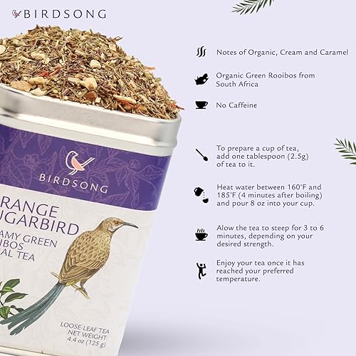 Miniatura 7 de Birdsong Orange Sugarbird té de hierbas rooibos verdes orgánicos, té ligero y refrescante sin cafeína con sabor cremoso dulce 100% natural y