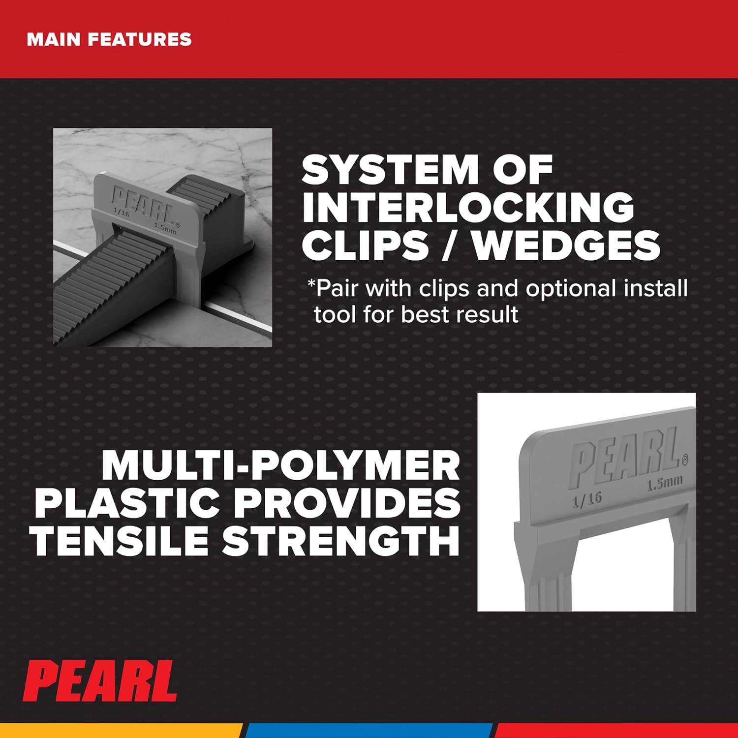 PEARL ABRASIVE CO. Leveling System Box of 2000, Gray, 1/16"