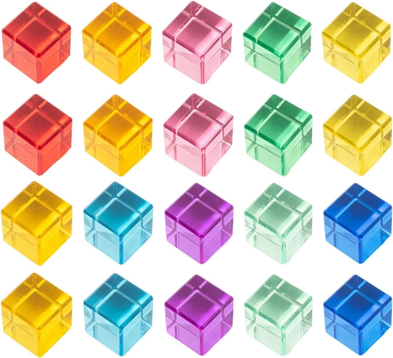 SPSMOKH Rainbow Acrylic Gem Cubes, Translucent Sensory Building Blocks, Educational Stacking Toys for Kids Toddlers, Perfect for Christmas Birthday Gifts (20 Pcs cube)