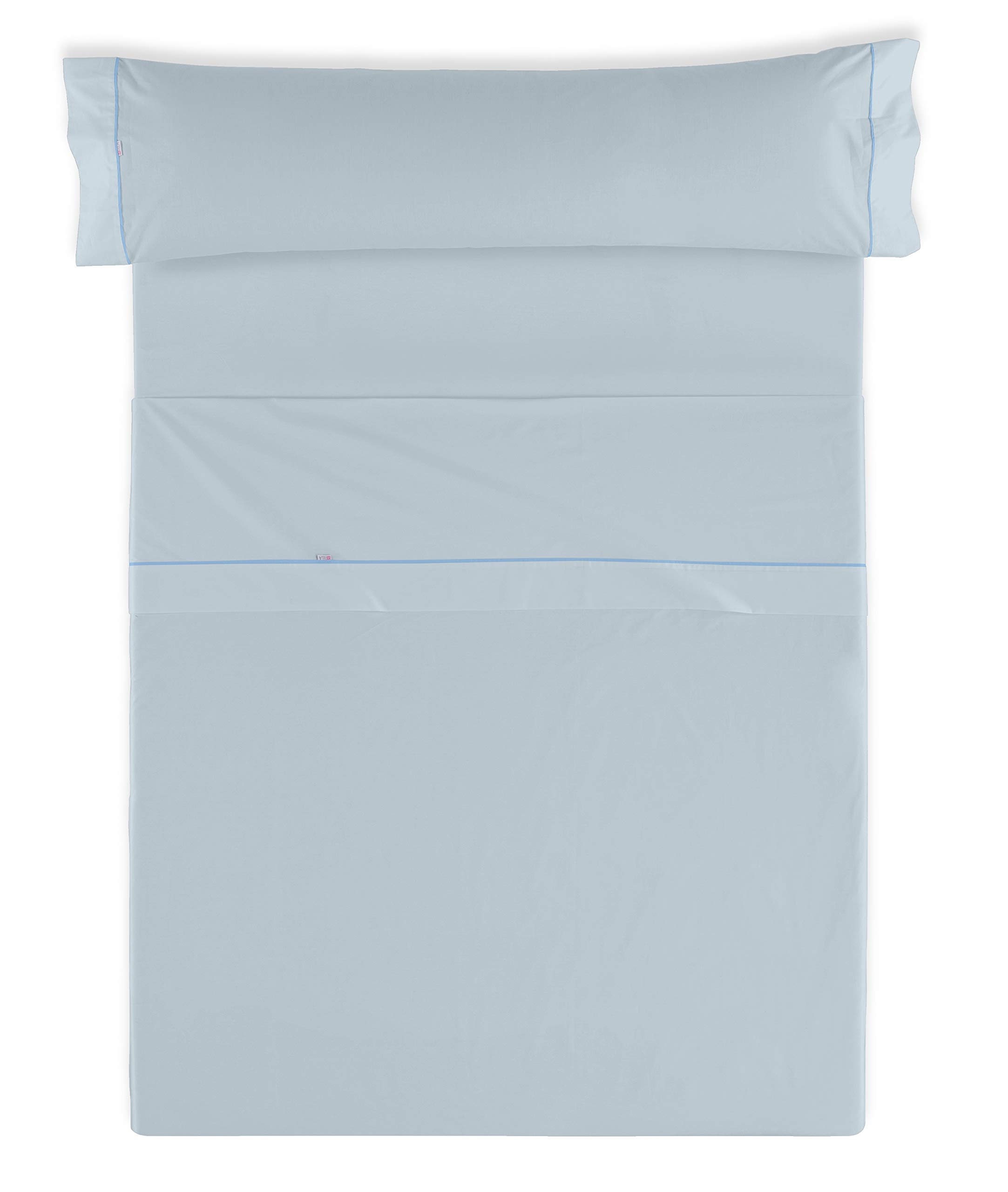 Juego de sábanas liso color azul celeste Cama de 105 (3 piezas) -50% algodón / 50% poliéster - 144 hilos. Gramage: 115