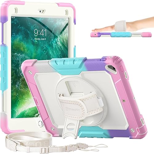 Vista 11 de Timecity - Funda para iPad de 6ª y 5ª generación, 9,7 pulgadas, 2018/2017, con soporte giratorio, silicona, carcasa protectora de PC de repuesto