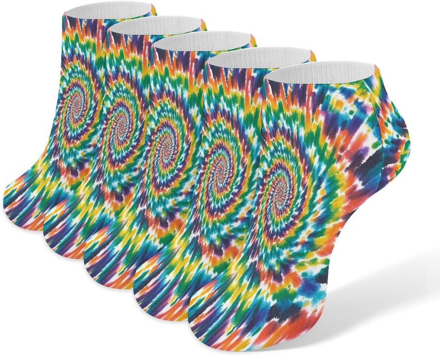 Colorful Spiral Tie Dye Ankle Socks for Men Women 5 Pairs