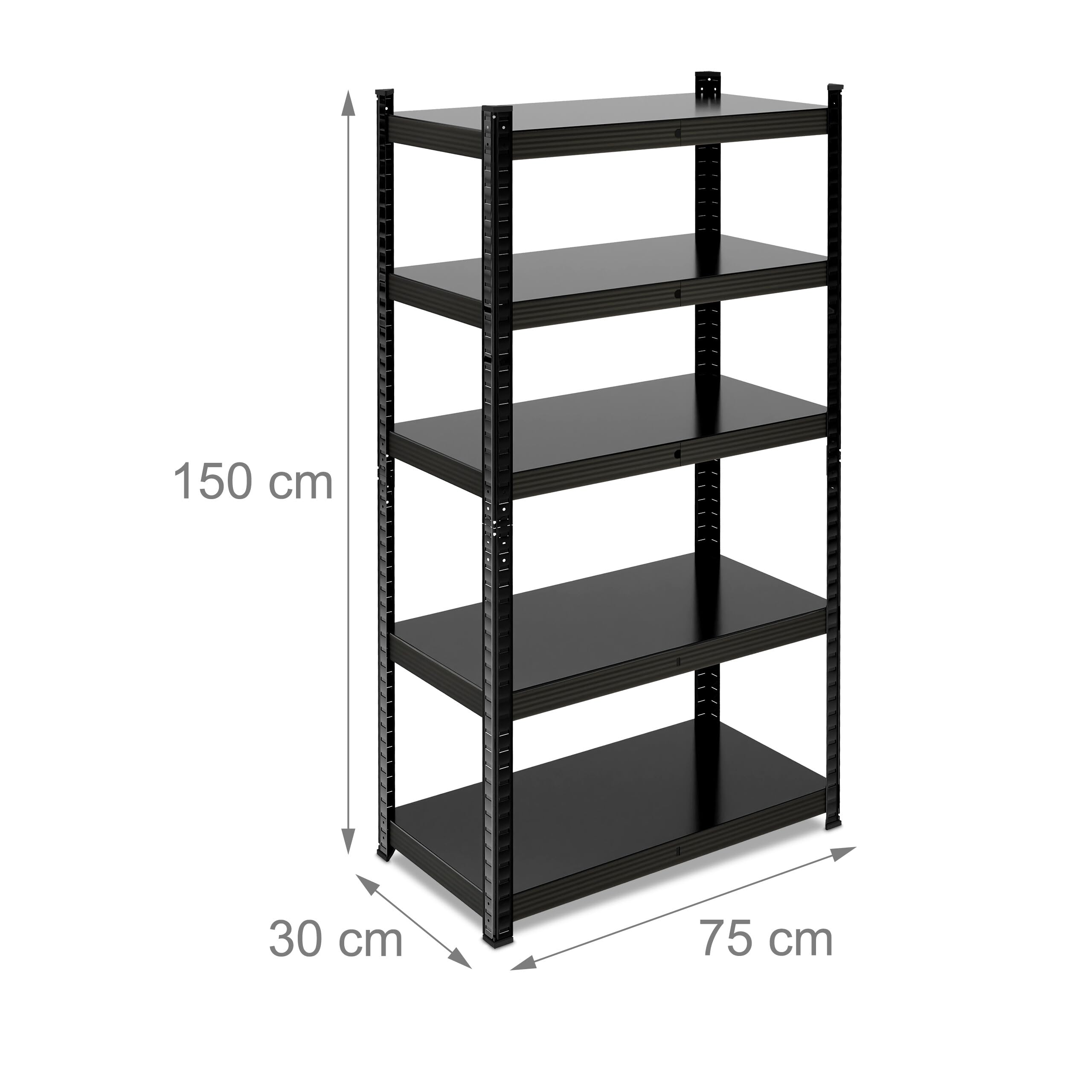 Relaxdays Étagère à Charge Lourde, HxLxP : 150x75x30 cm, Jusqu’à 875 kg, 5 Niveaux, Cave, Garage, Stockage, Acier, Noir
