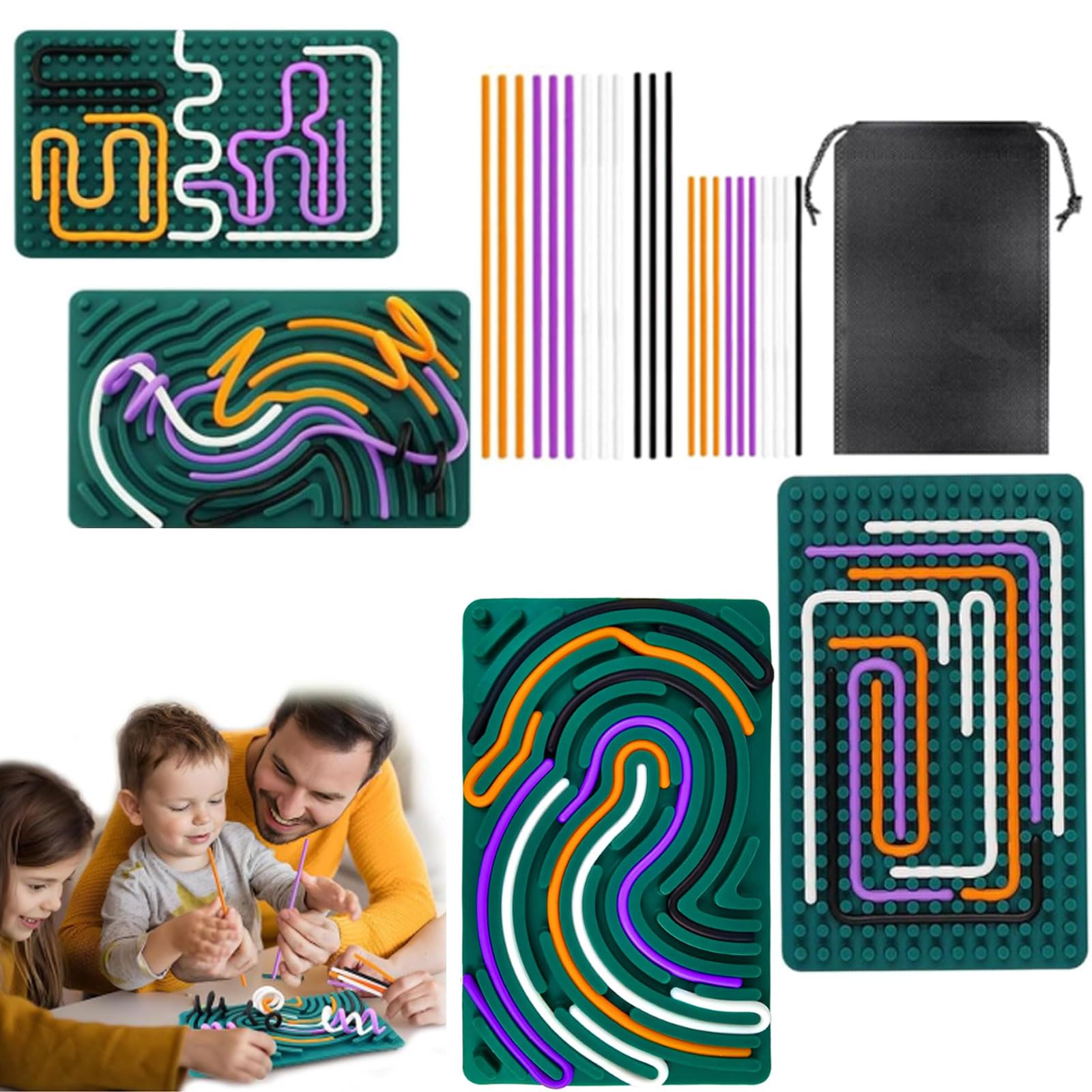 Moxiewell Tablero De Actividad Sensorial De Doble Cara – 24 Cuerdas De Colores – Juguete Anti-estrés Para TDAH Y Autismo – Incluye Bolsa