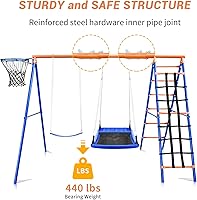 Vista 3 de Kiriner Swing Sets for Backyard, 5 in 1 Swing Sets with Heavy Duty Double Reinforced, 440lbs Saucer Swing, Belt Swing, Climbing Rope, Climbing