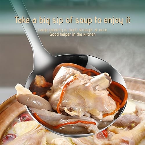 Miniatura 4 de Cucharón de sopa, cucharón de cocina, 9.64 pulgadas, resistente al óxido, resistente al calor, cuchara de sopa duradera de acero inoxidable 304 con