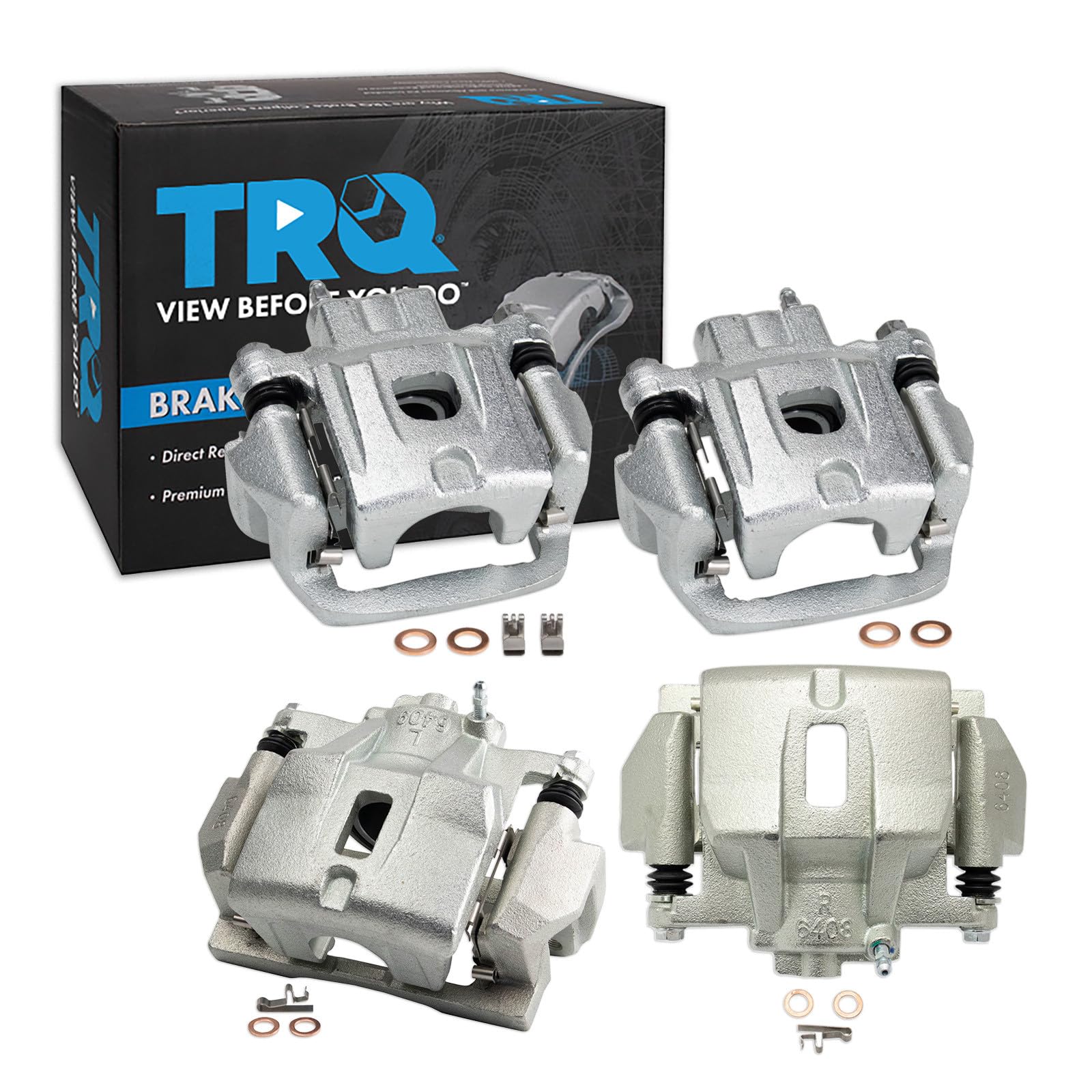 TRQ Front and Rear Brake Caliper Set Caliper Brackets Hardware Compatible with 04-06 Lexus RX330 07-09 RX350 07-08 RX400h 06-07 Toyota Highlander Hybrid