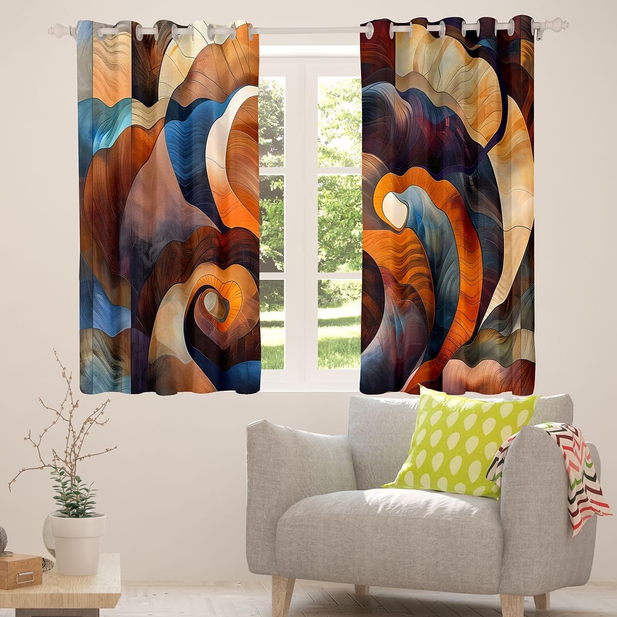 Feelyou Retro Abstract Geometric Blackout Curtains Spiral Art Motif Darkening Drapes for Bedroom Living Room Decor Multicolor Thermal Insulated Shades Window Treatments, 2 Panels 52 x 63 Inch