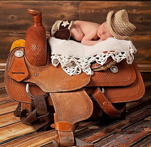 Miniatura 3 de Ropa de ganchillo para niños y niñas recién nacidos, sombrero de vaquero con zapatos, accesorios de fotografía, disfraz