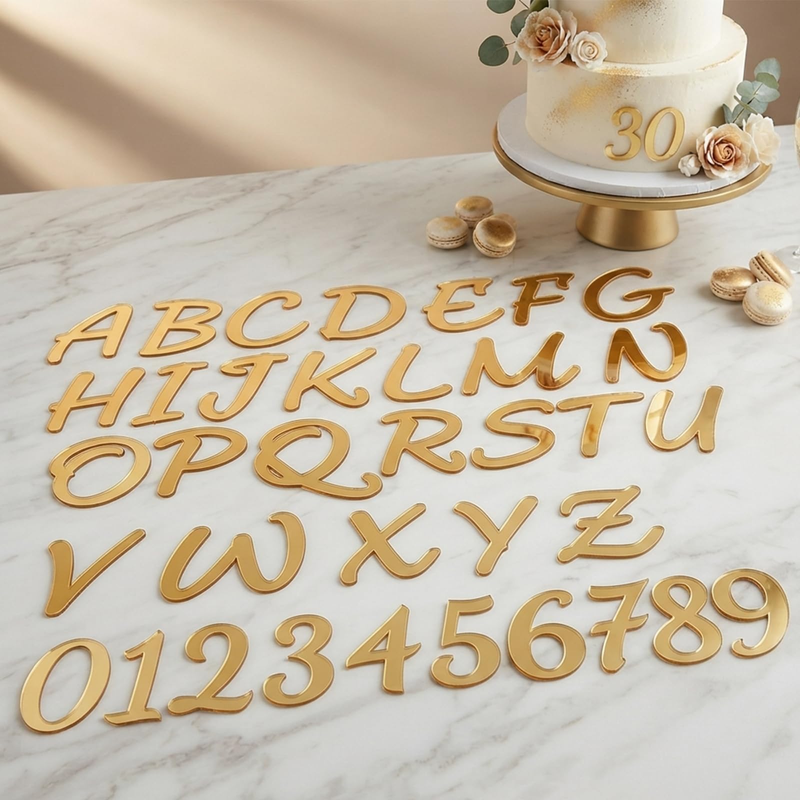 36-Piece Gold Acrylic Letter & Number Set for Cake