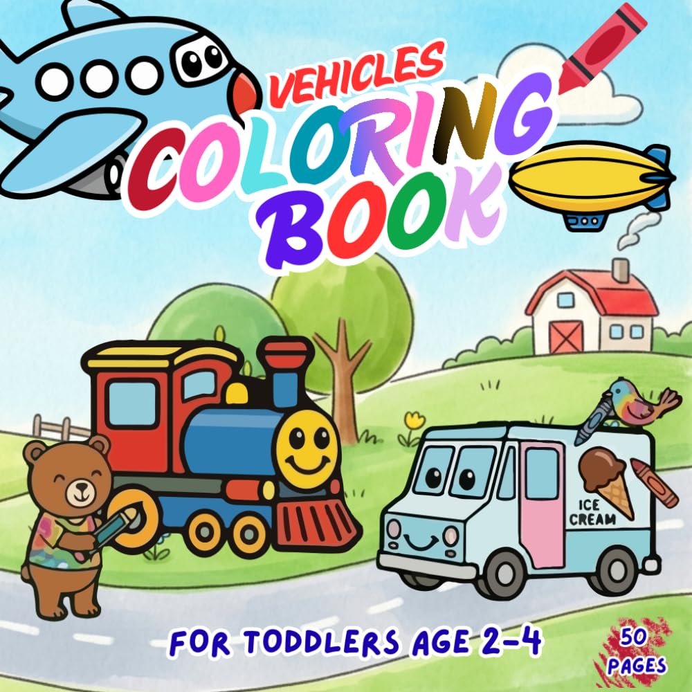 Simple Vehicle Coloring Book for Toddlers age 2 to 4 years - 100 pages