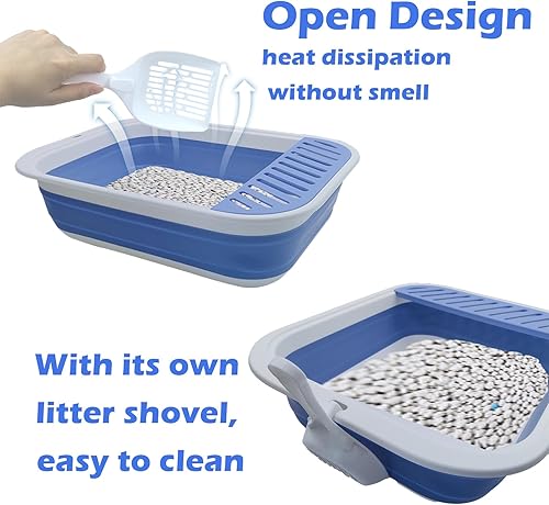 Miniatura 3 de Caja de arena plegable para gatos pequeña, bandeja de arena para gatos con cuchara, plegable, poco profunda, inodoro, impermeable, para viajes,