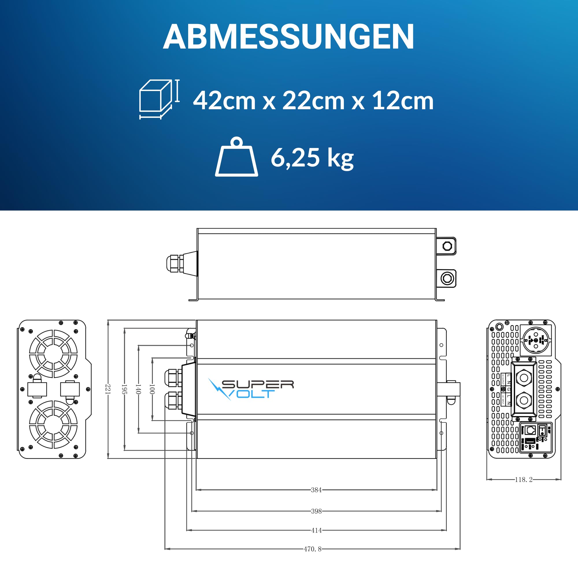 Falownik 12 V na 230 V, 3000 W, czysty sinus z przełącznikiem priorytetowym i ochroną FI, do wrażliwych urządzeń, z pilotem zdalnego sterowania, USB i puszkami Schuko, idealny do kamperów