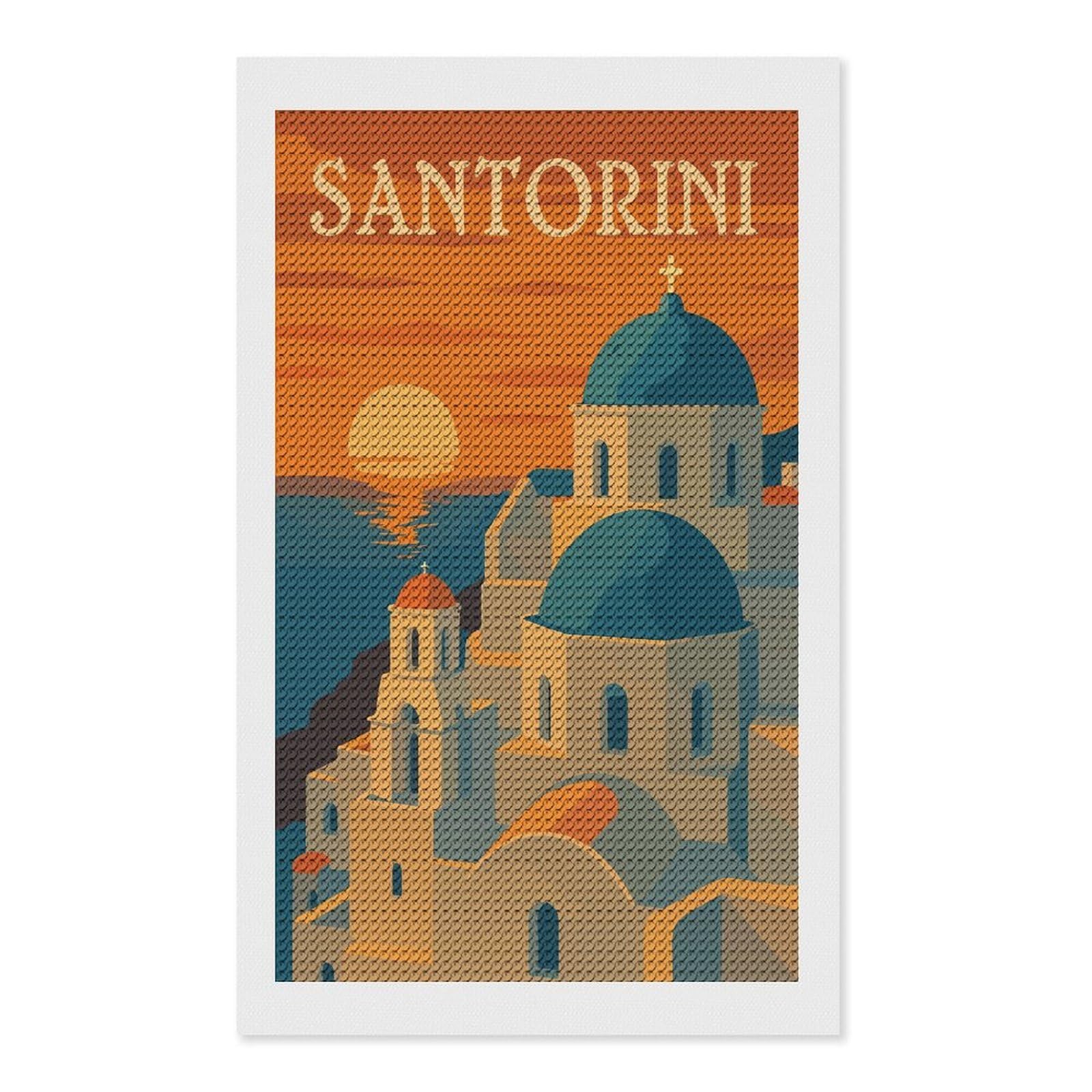 Junmoney Santorini Travel (6) Diamond Painting Canvas Set 12"x20", for Craft Lovers, Decorate Your Room, Festive Craft Gift, Vintage Style Decor