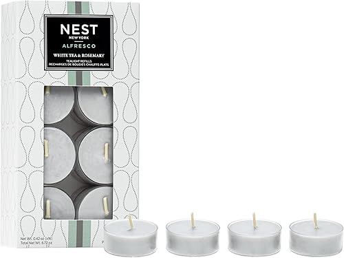 NEST New York - Juego de recambio de velas aromáticas de té blanco y romero al aire libre, 16 unidades