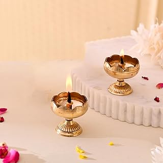 Craftvatika Brass Lotus Diya for Puja Set of 2 - Lotus Flower Diya for Pooja Room , Temple , Mandir, Office, Oil Lamp Diya...