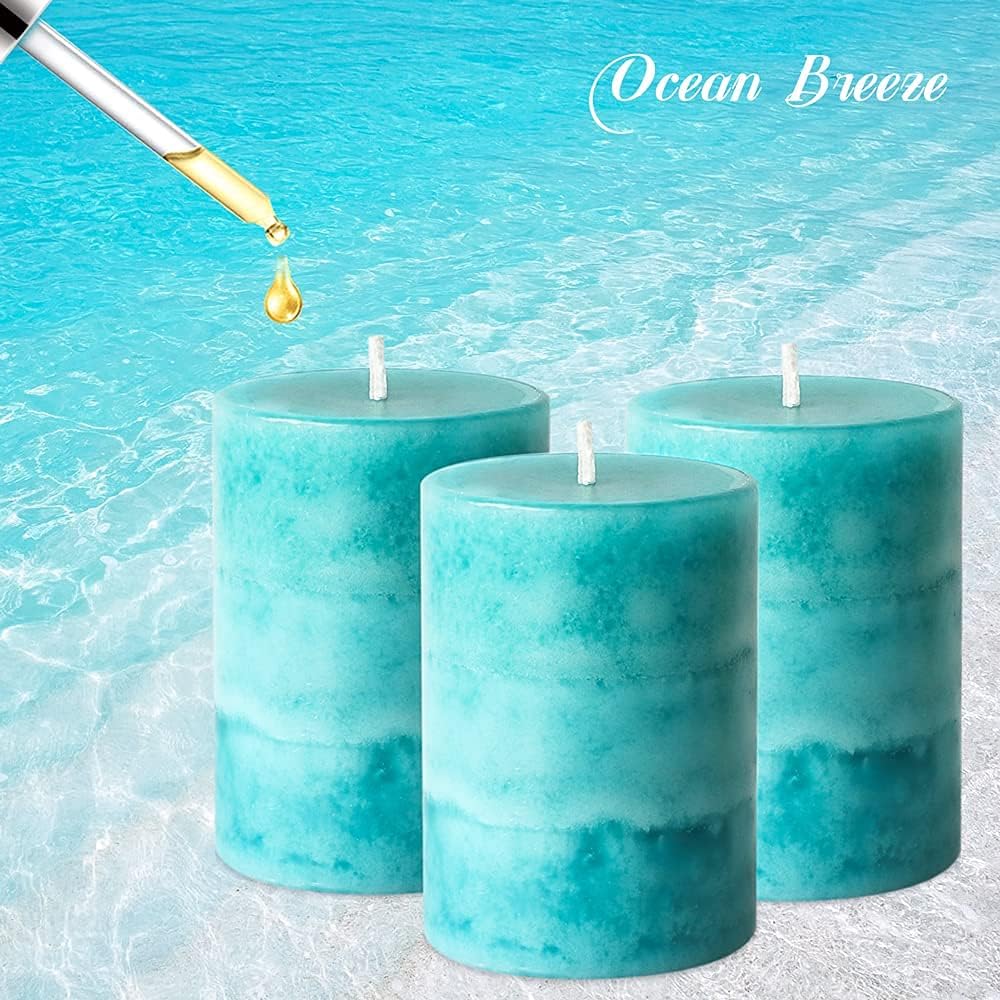 Pillar Candles Scented, Set of 3 Long-Lasting Scented Candles, Ocean Breeze Scented Candles for Home Décor, Bathroom, Bedroom, Wedding Decoration : Home & Kitchen