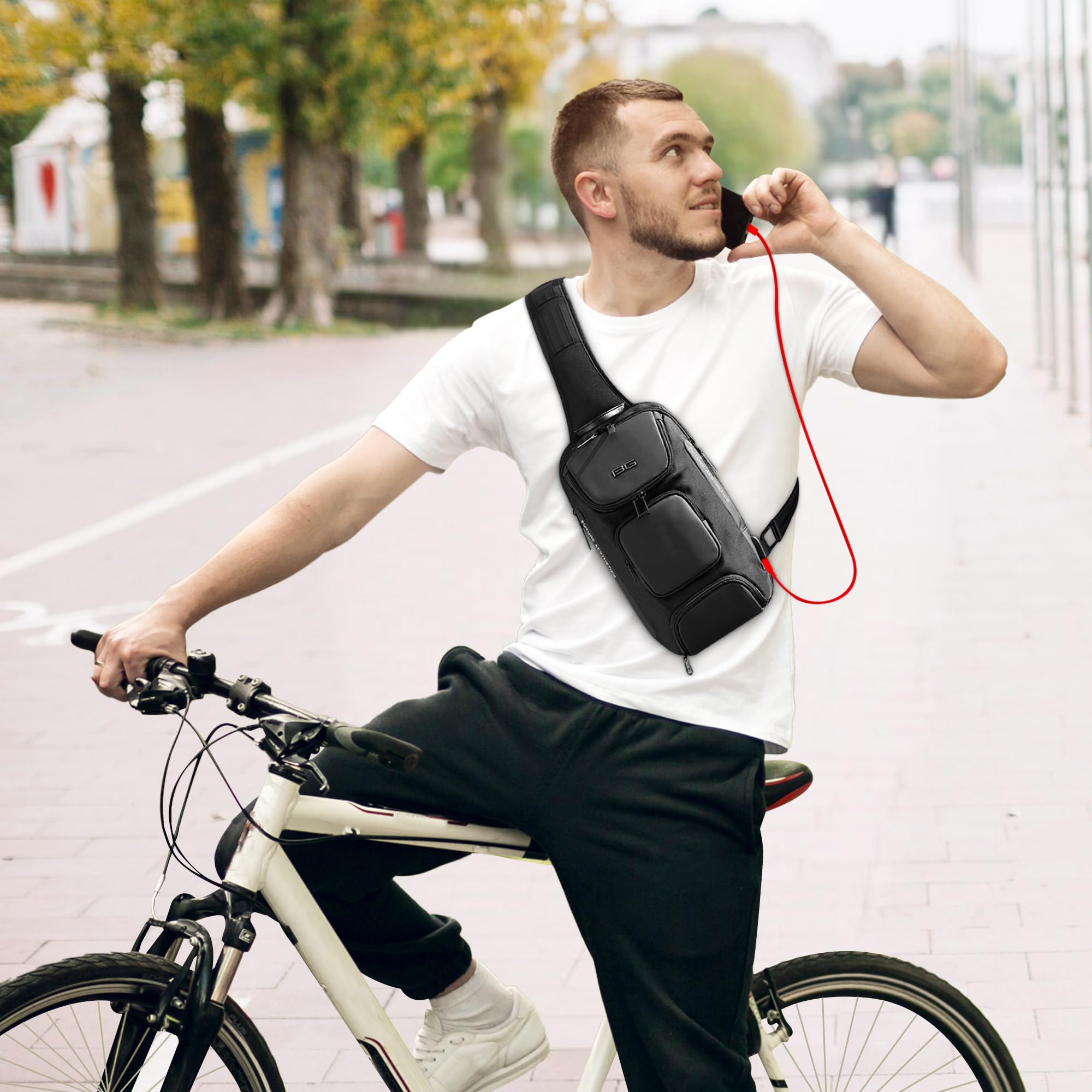 VARLIVOO Bolsos de Hombro para Hombre Bolsos Cruzados USB Port Sling Bag Bandolera Bolsa de Pecho Crossbody Bolsa Alta Capacidad Viajar Impermeable Poliéster Sling Backpack Negro