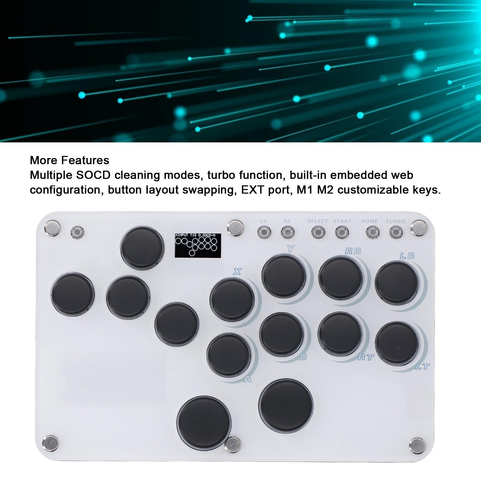 Fight Gaming Controller 14 Tasti per Steam Deck per RasPi per Mister per Android per Linux per OS X, Tastiera Street Game con Turbo, Effetto Luce RGB, Supporta Hot Swap