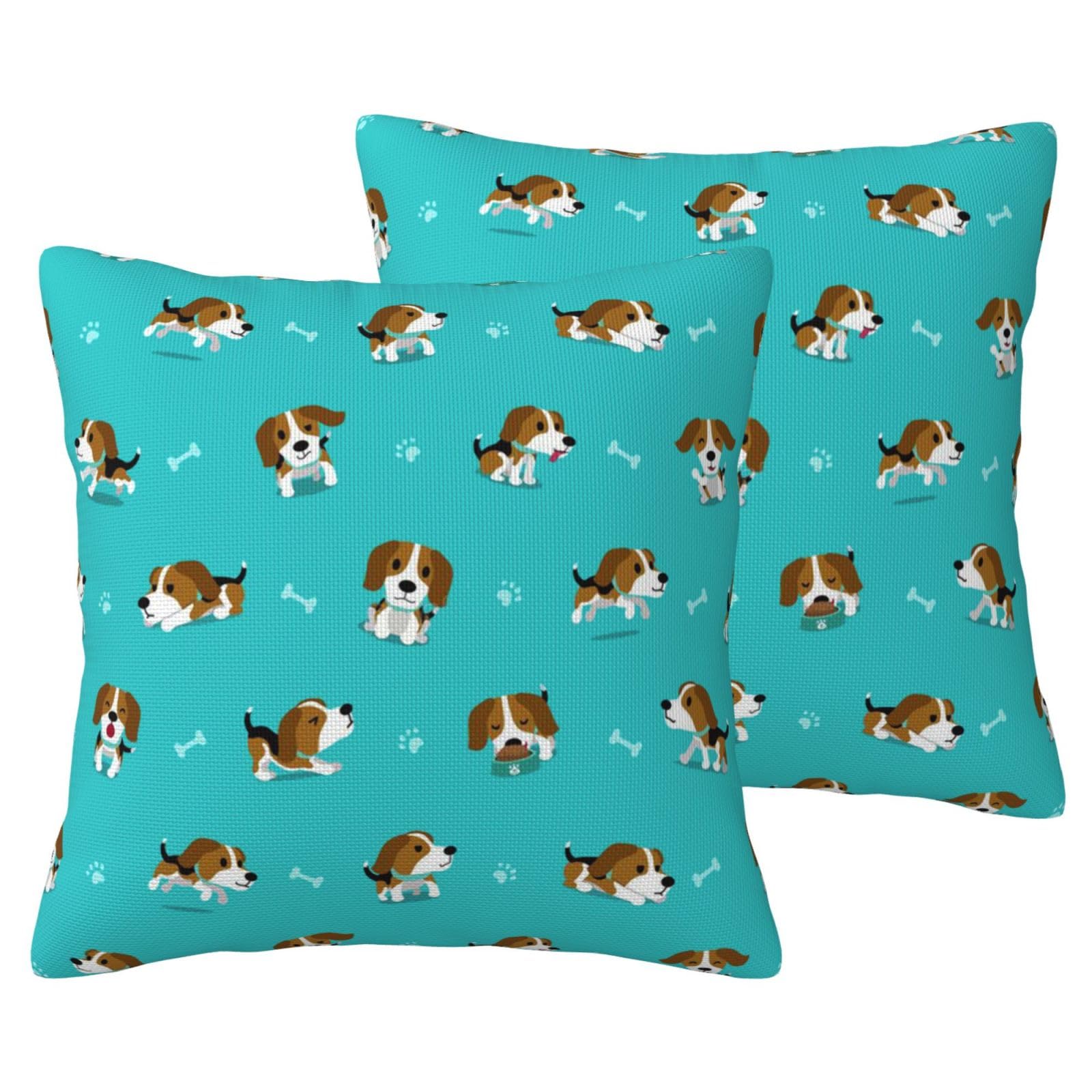 Housse de coussin Beagle en lin (lot de 2) pour decoration de canape salon