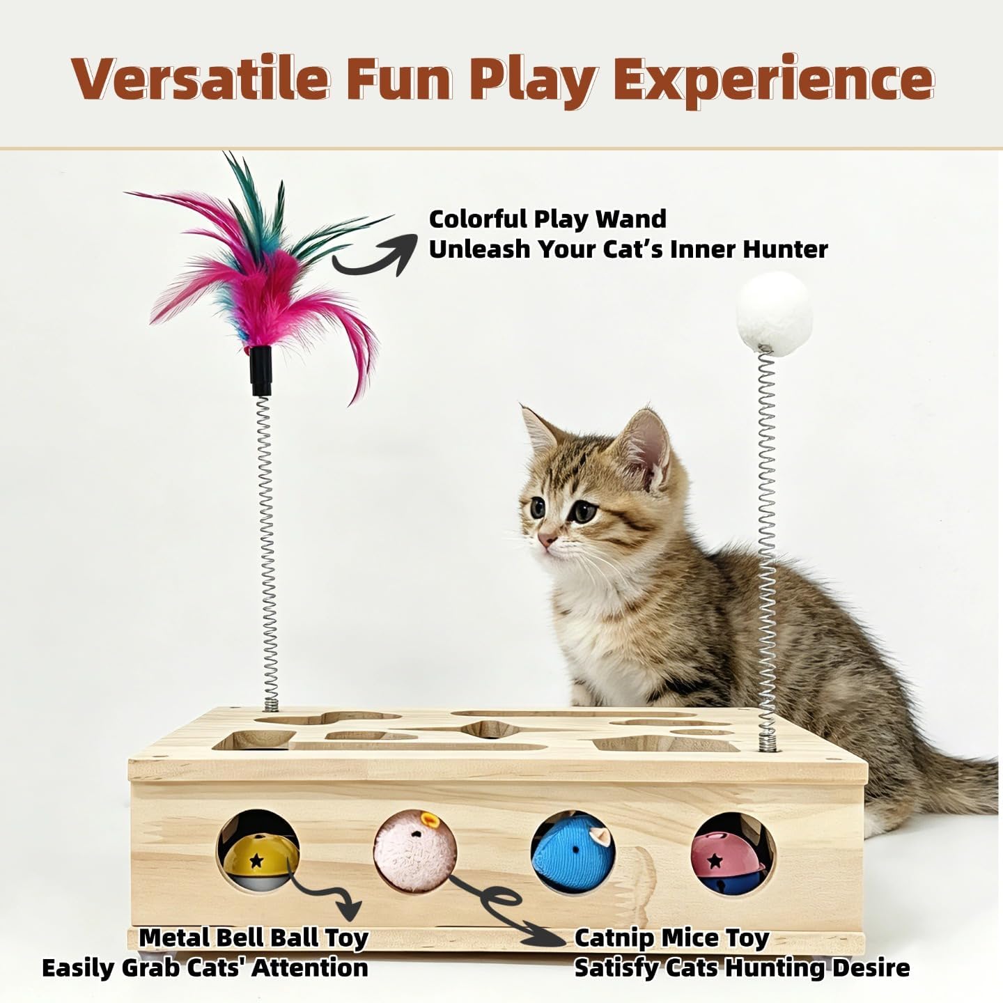 Cat Toys Interactive Wooden Cat Scratcher Puzzle Box & Nail File image 2